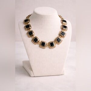 Vintage Gold Tone & Black Enamel Statement Necklace | Bold Classic Chic